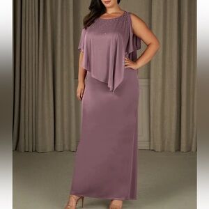 Azazie Aspyn Dusty Rose Sheath Beaded Mesh Dress NWT size 16